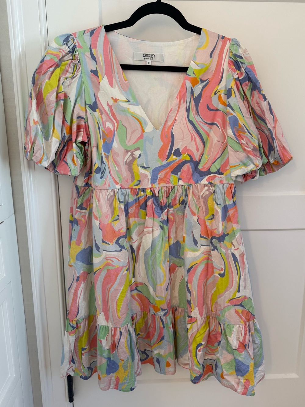 CROSBY by Mollie Burch Pastel Multicolor Marble Puff-Sleeve Dress